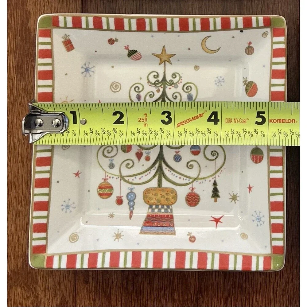 222 Fifth Christmas Plates Set of‎ 4 Square Whimsical Folk Art- Style